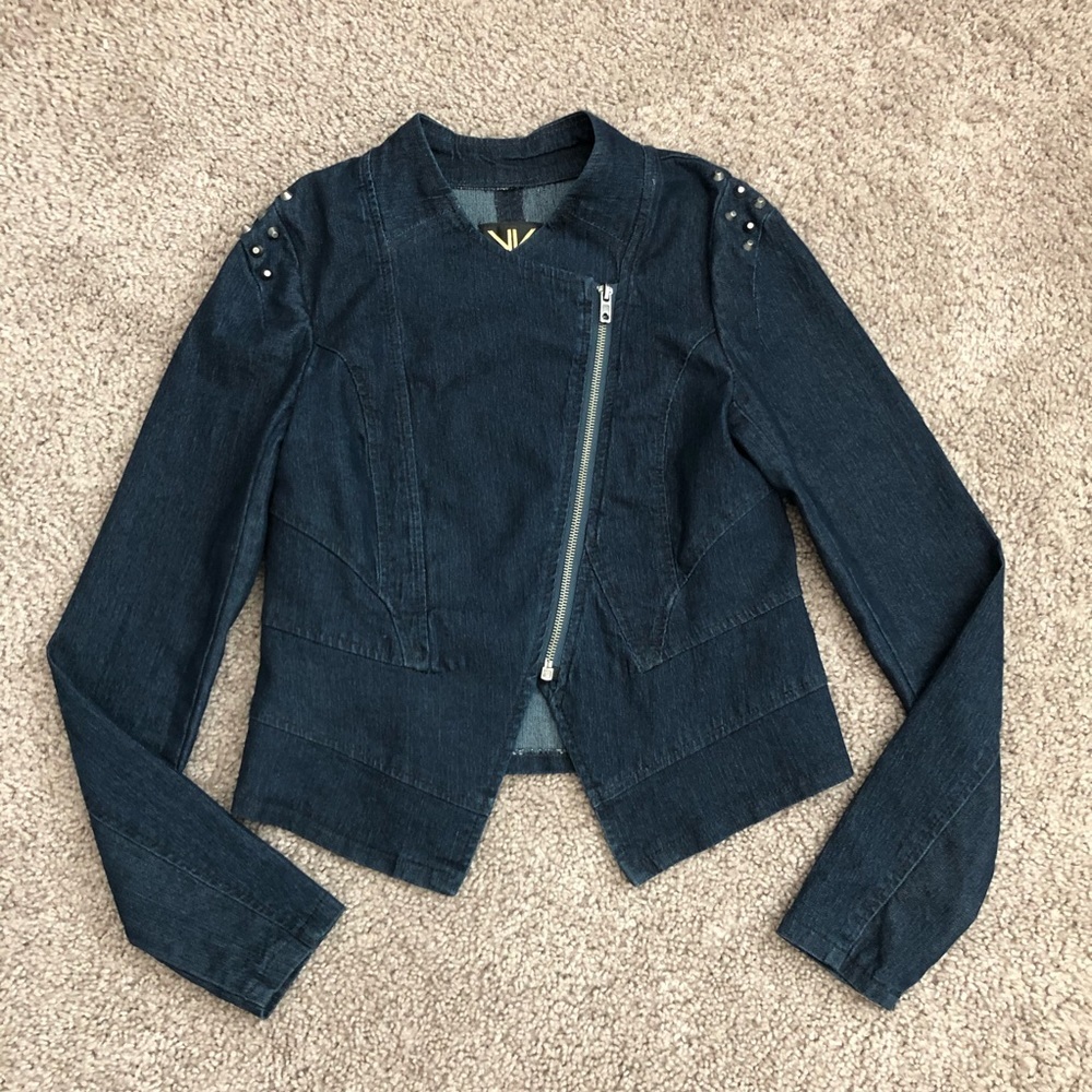 Kardashian Kollection Denim Studded Moto Jacket Womens XS